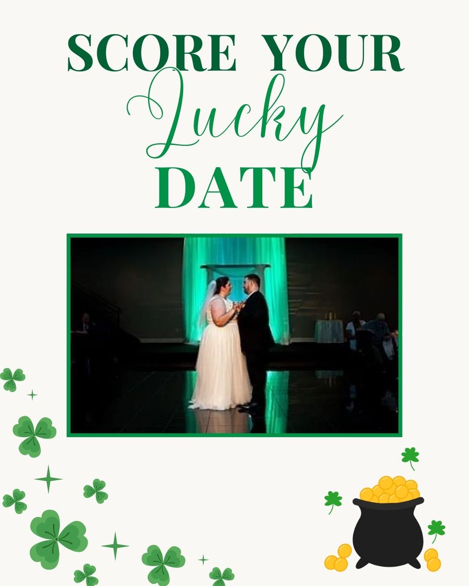 🍀 Happy St. Patrick’s Day! Some numbers—like 7 &amp; 8—are known for luck, prosperity &amp; new beginnings, making them perfect for weddings. Select 2026 &amp; 2027 dates still available. Book your lucky date before it’s gone! 💍

#LuckyWeddingDate #StPatricksDay #Wedding #PGHWedding