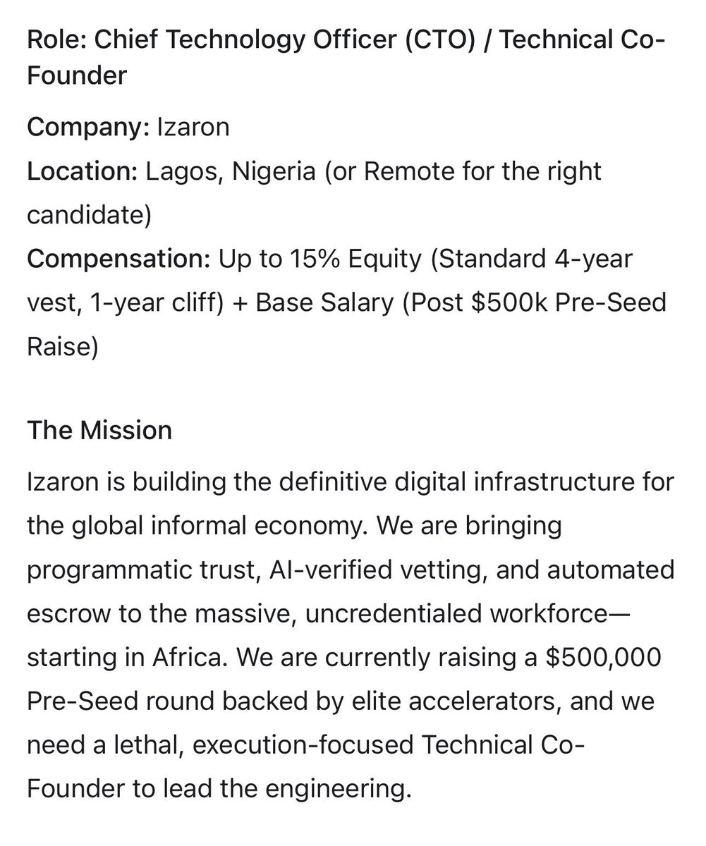 izaronstore's tweet image. Izaron is raising $500k. I am looking for a CTO who isn't afraid of complex AI and escrow architecture. 15% equity on the table. 

#TechCoFounder
• #CTO
• #Founders
• #BuildInPublic
• #StartupJobs