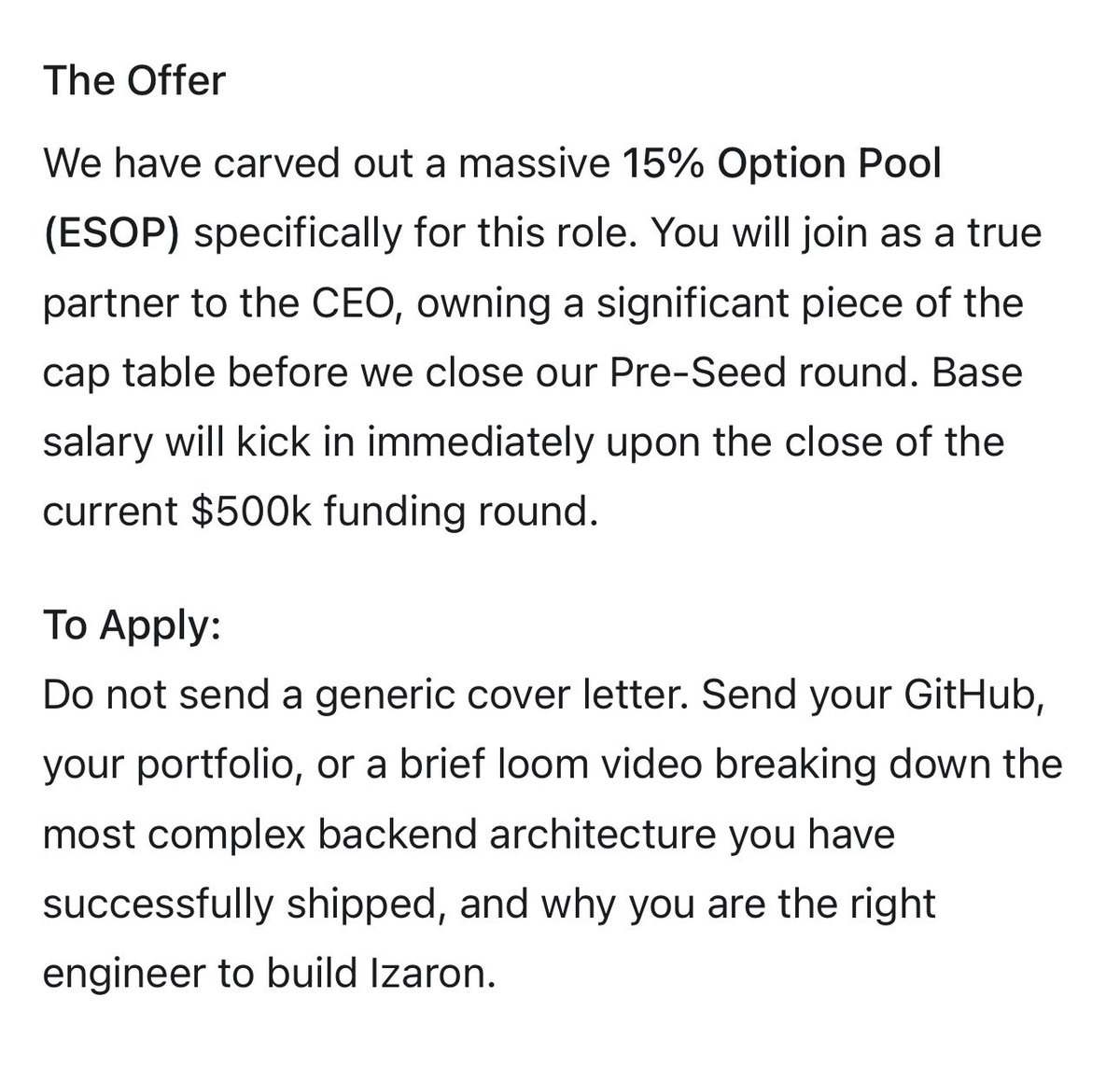 izaronstore's tweet image. Izaron is raising $500k. I am looking for a CTO who isn't afraid of complex AI and escrow architecture. 15% equity on the table. 

#TechCoFounder
• #CTO
• #Founders
• #BuildInPublic
• #StartupJobs