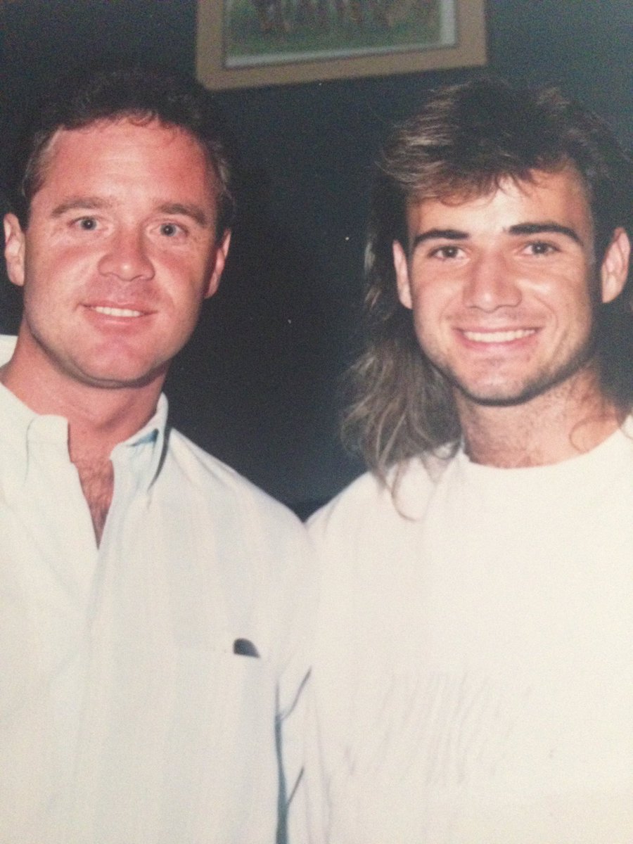 TomClarkStories's tweet photo. @usopen @AndreAgassi @AndreAgassi Remember this one? Saw you on Sunday on TV. You need to get a wig to match this and show the wife. #wheniwasyounger HAHAHAHAHAHA https://t.co/PTXqHf2yBm