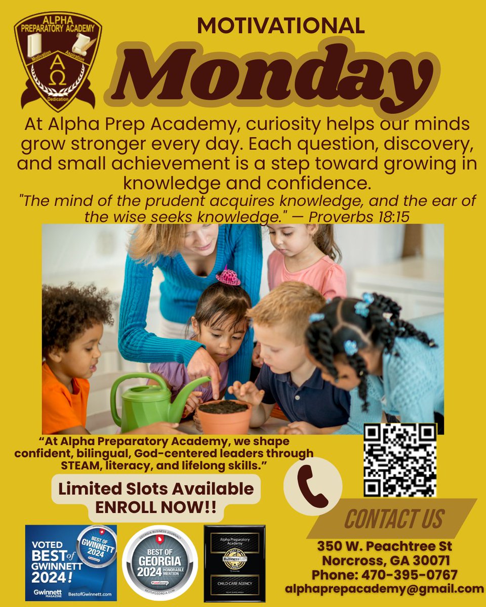 AlphaprepAcad's tweet photo. 🌸 Motivational Monday

At Alpha Prep Academy, curiosity helps young minds grow every day. Let’s keep exploring, learning, and growing together! 

"The mind of the prudent acquires knowledge." — Proverbs 18:15

#MotivationalMonday #SpringIntoLearning #AlphaPrepAcademy https://t.co/qOJDnrEO1d