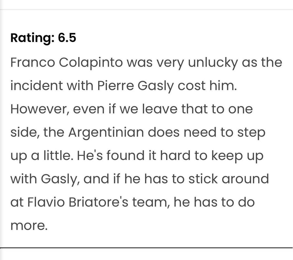 AgusToth's tweet photo. @cocolapinto lo peor es que si lees la explicación que dan es impresionante lo pelotudos que son, ponen que tuvo un accidente con GASLY y que debería hacer más para poder mantenerse en el equipo de Briatore. Lo escribió Doohan el post https://t.co/5sFPcCfNu5