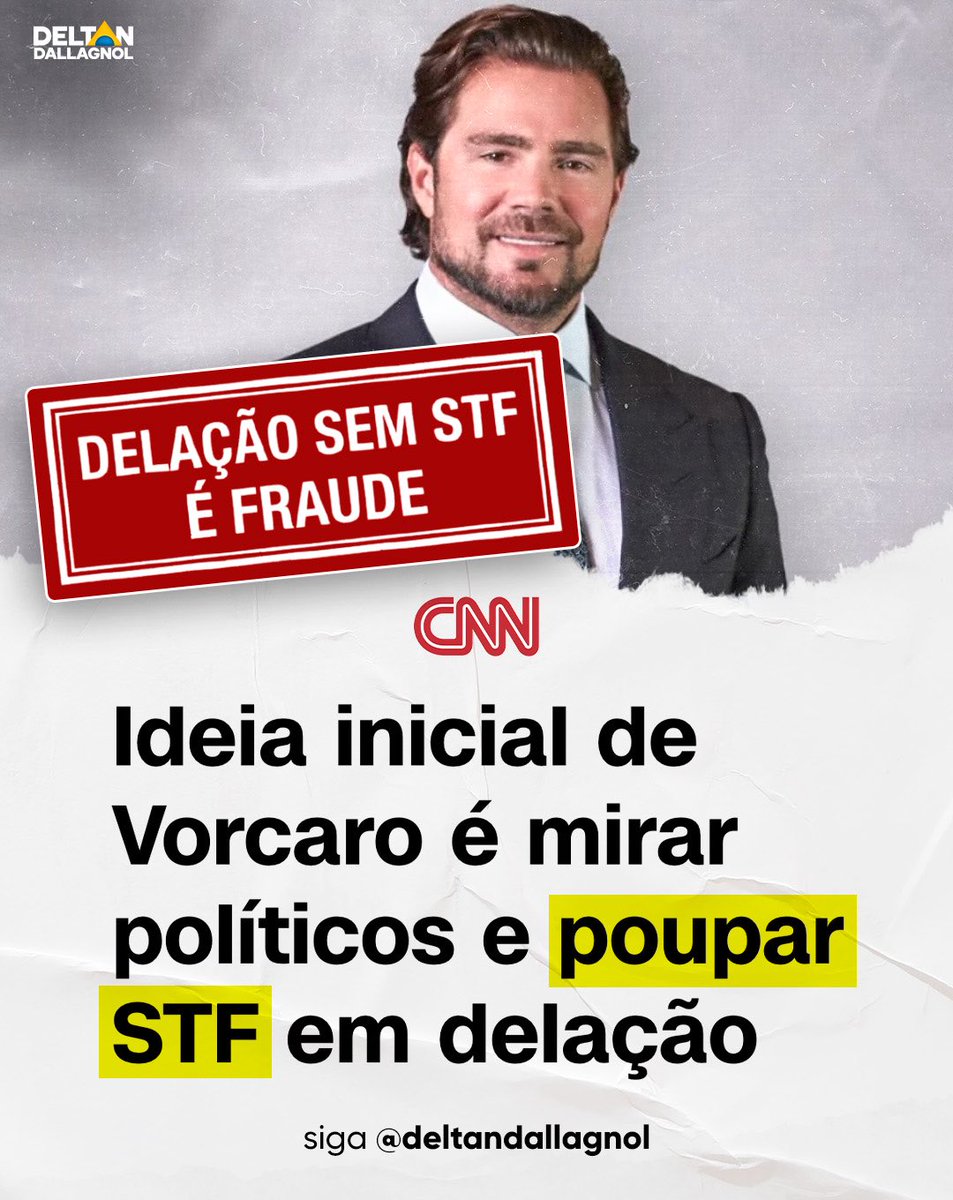 deltanmd's tweet photo. Delação sob medida? 🤔

O banqueiro Daniel Vorcaro estuda fazer uma delação premiada, mas a estratégia inicial é poupar o Supremo e mirar apenas políticos. 

Os motivos vão desde as relações pessoais do seu novo advogado com ministros até o risco real de a PGR nunca aprovar um acordo que atinja a Corte.

Dois ministros poderiam ser alvos: Moraes, por um contrato de R$ 129 milhões com o escritório de sua esposa, e Toffoli, pela vendo do resort Tayayá.  Mas nenhum dos dois deve aparecer no acordo, pelo menos não por iniciativa de Vorcaro.

Até quando quem tem poder em Brasília vai ficar fora do alcance da Justiça?

Se você acha que o Brasil precisa de uma Justiça igual para todos, COMPARTILHE 🇧🇷