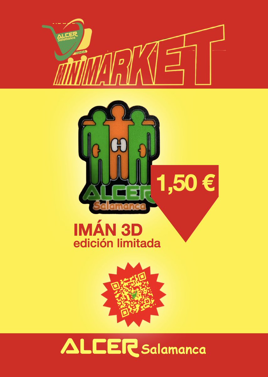 alcersalamanca's tweet image. 🏪 #Minimarket #ALCERSalamanca

🧲 Llega el #IMÁN 3D #ediciónLimitada

Pequeño, #molón y #solidario por solo 1,50 €

Ponlo en tu #nevera, en tu taquilla o donde quieras… pero no te quedes sin el tuyo.

📲 Escanea el #CódigoQR y ¡hazte con él antes de que vuelen!