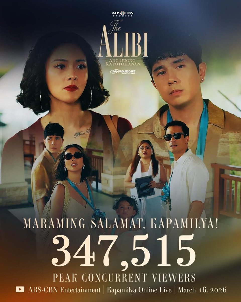 MARAMING SALAMAT sa 347,515 na mga Kapamilyang sabay-sabay tumutok at nanood ng #TheAlibiTheBeginning sa Kapamilya Online Live sa YouTube! 

THE ALIBI: ANG BUONG KATOTOHANAN, gabi-gabi, 8PM sa ABS-CBN sa ALLTV2, A2Z, Kapamilya Channel, Kapamilya Online Live, at sa iWant.