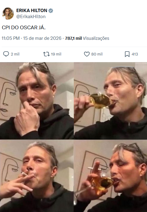 Nem para fazer piada essa gente leva jeito. Se a derrota do Wagner Moura não tinha sido humilhante, depois dessa forcinha do Erick Hilton, desbarrancou a zorra toda de vez🤣