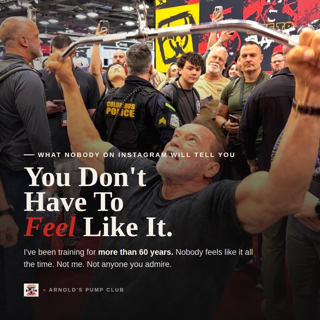 Schwarzenegger's tweet photo. Don’t wait to feel like it. Just start. https://t.co/fpEKeV4jKr