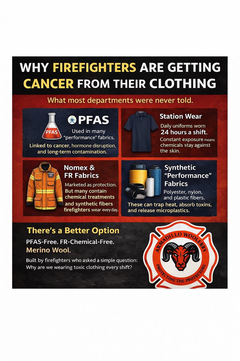 Firefighters are getting cancer from their clothing.

Not just from smoke.

From what we wear every shift.

PFAS
FR chemicals
Heavy metals
Halogenated dyes

And most departments have never talked about it.