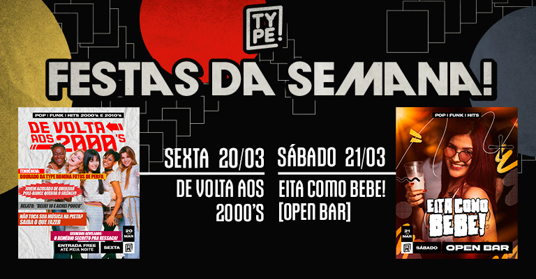 typejoinville's tweet photo. ✨ AGENDA ✨

▪️ SEX ✘ 20/03: DE VOLTA AOS 2000's 
▪️ SÁB ✘ 21/03: EITA COMO BEBE! [OPEN BAR]

Ingressos: https://t.co/0xrz9xUgnb
Listas: https://t.co/WTFbyHmEHl https://t.co/fuXjqvGog5
