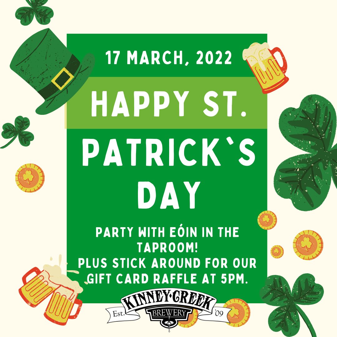 KinneyCreekBrew's tweet image. 🍀 Happy St. Patrick’s Day from Kinney Creek!

The green beer is ready.
The Irish playlist is on.
And Eóin will be behind the bar making sure we do this holiday properly.

Stop in, grab a pint, and celebrate with us. 🍻

#stpatricksday #irish #stpattysday #stpaddysday #green