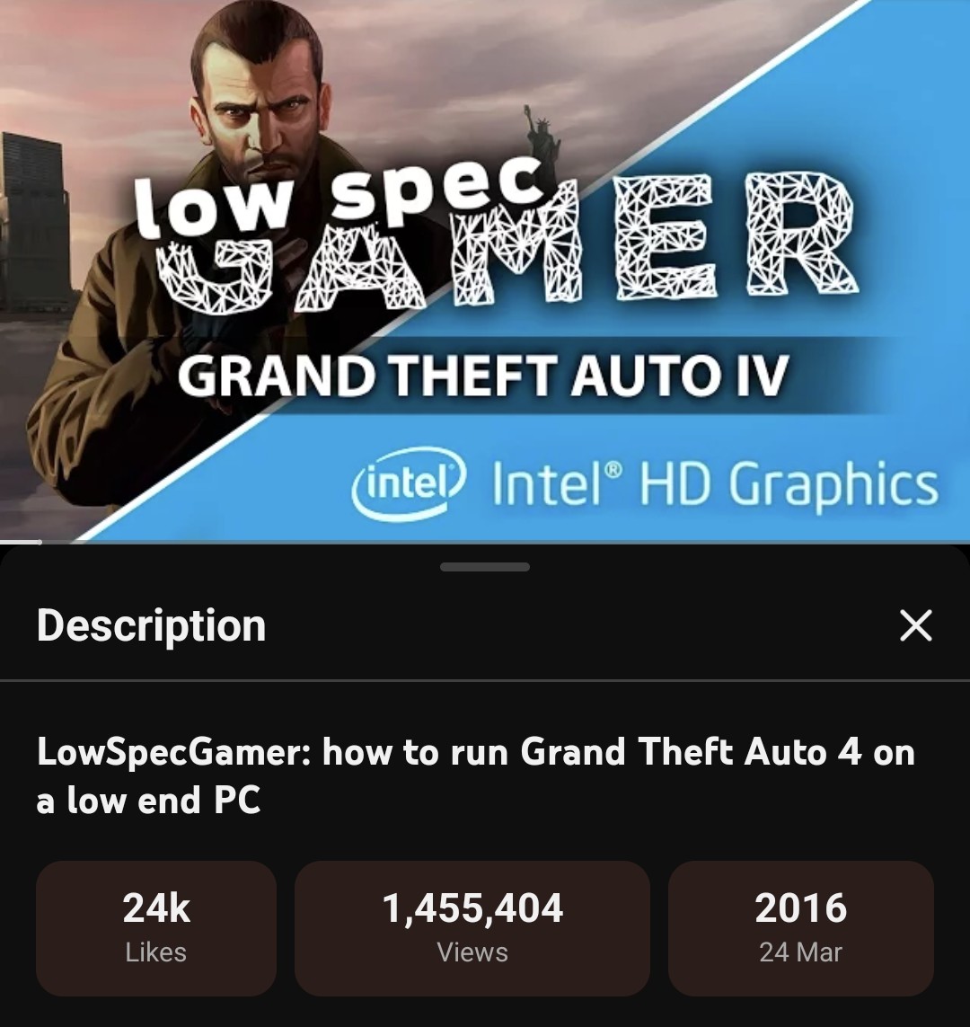 So I learned people nowadays don't even try playing their games on their laptop with terrible specs like cmon I was looking up shit like this just to get GTA IV running in 2019