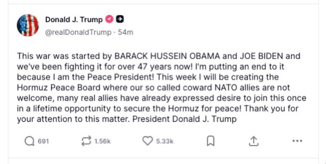 ‘Barack Hussein Obama and Joe Biden started this war that we’ve been fighting for 47 years’

Even the most ardent and slack of jaw among Donald Trump’s fans must surely be equipped to see the glaringly obvious issue with this latest bout of mathrobatic arse-dribbling dullardry