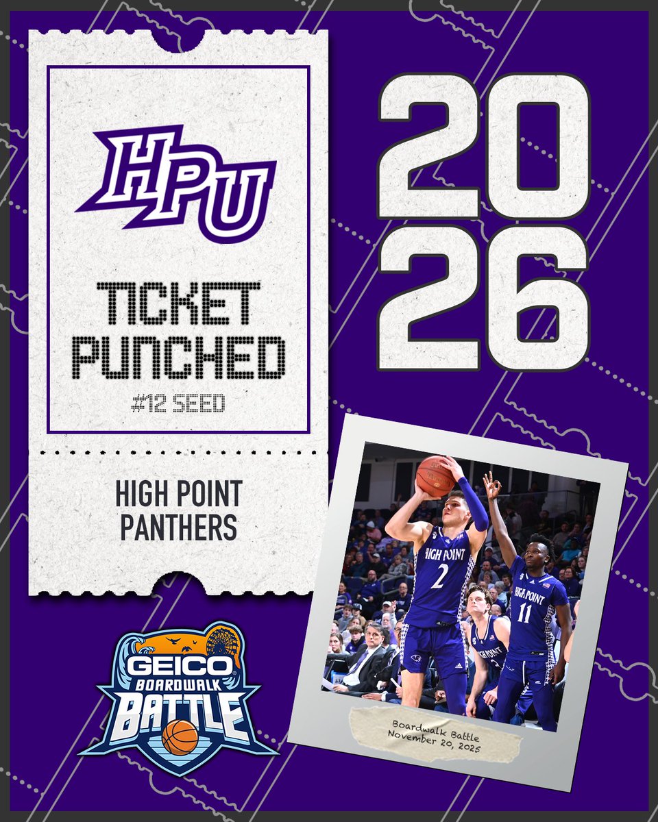 TICKET PUNCHED: <a href="/HPUMBB/">HPU Men's Basketball</a> is headed to the 2026 NCAA Tournament as a No. 12 seed. 🐾🏀

The Panthers claimed the GEICO Boardwalk Battle earlier this season — and now they’re dancing.