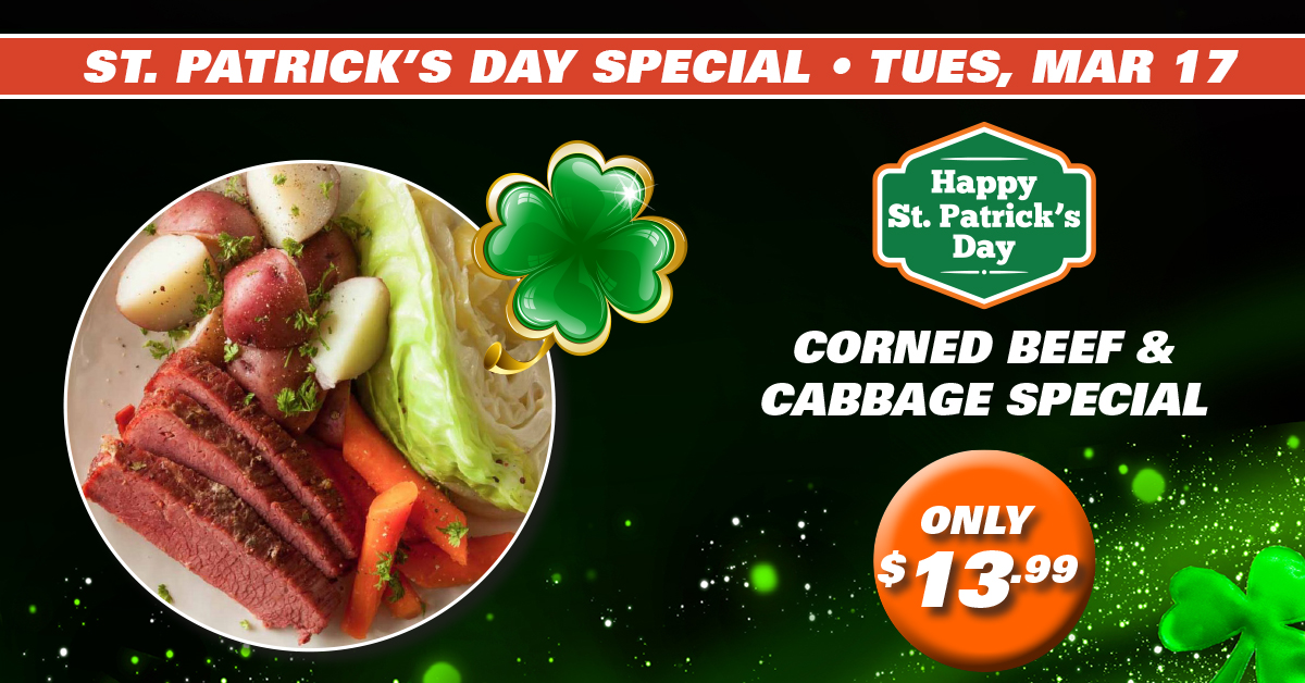 The Jackpot Cafe inside Sharkey's Casino is your spot for Saint Patrick's Day dining.🍀 Enjoy our mouth-watering Corned Beef &amp; Cabbage starting at 11am on Tuesday, March 17th. See restaurant for details.🍀