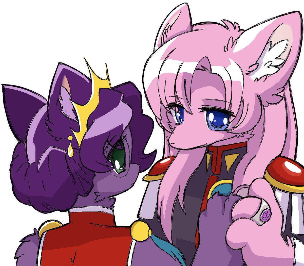 Shiouomi's tweet photo. Revolutionary Dog? Utena 

I really wanted to draw my faves but I can’t draw people to save my life, so this happened……

 #rgu #utena #anthy #furry #kemono https://t.co/qC6M72LPrB