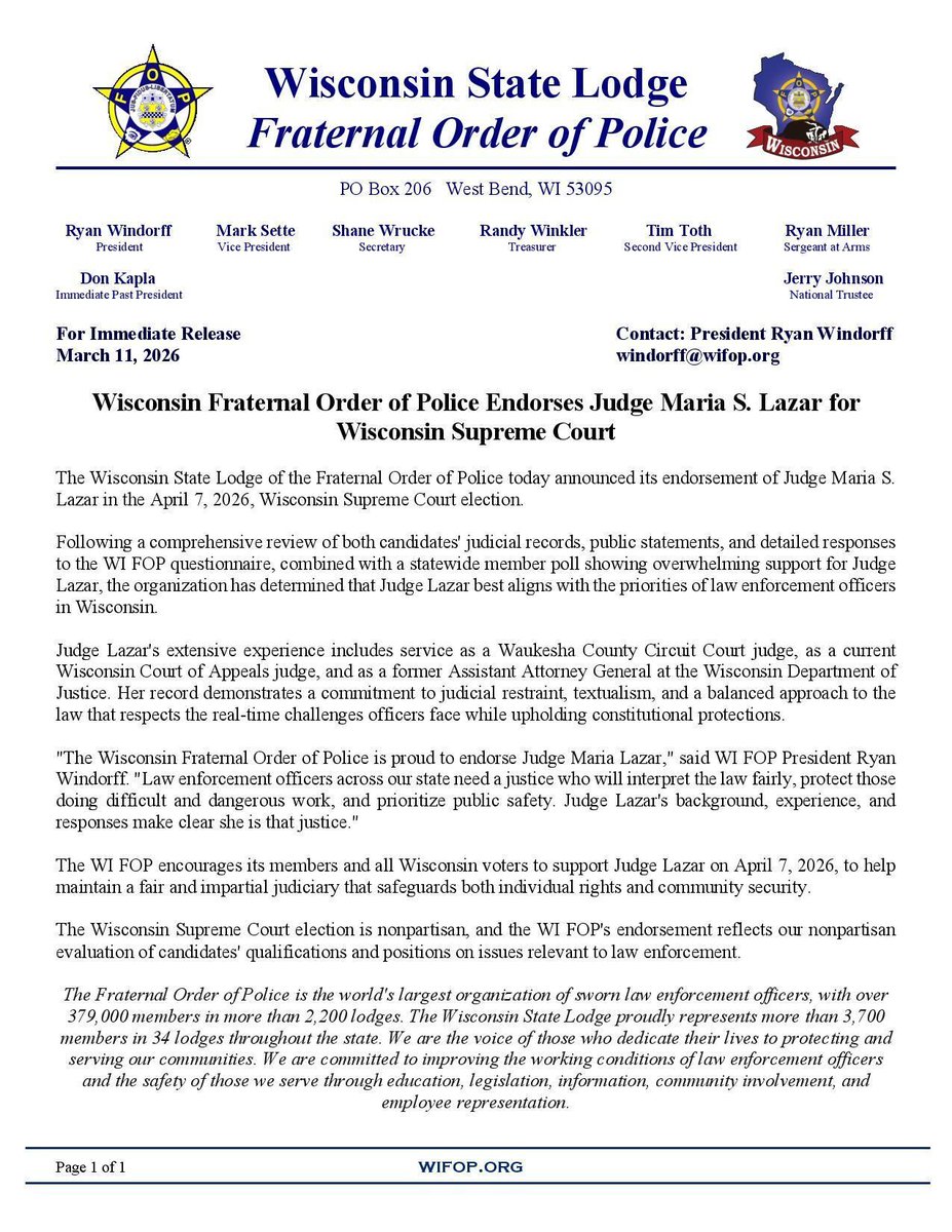 Wisconsin Fraternal Order of Police tweet media
