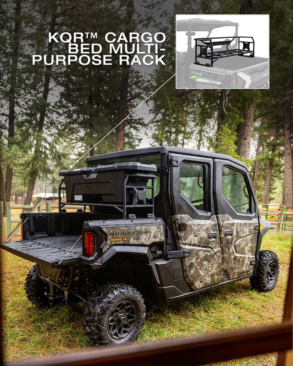 KawasakiUSA's tweet photo. #RIDGECREW side x sides are made to work. These purpose-built upgrades are built to match. 

🟢 Plow blade, 72" for clearing a path fast. 
🟢 KQR cargo bed multi-purpose rack helps you pack smarter. 
🟢 Premium side mirror set for a wider view all around. 
 #Kawasaki #GoodTimes https://t.co/riTyzF4uiz