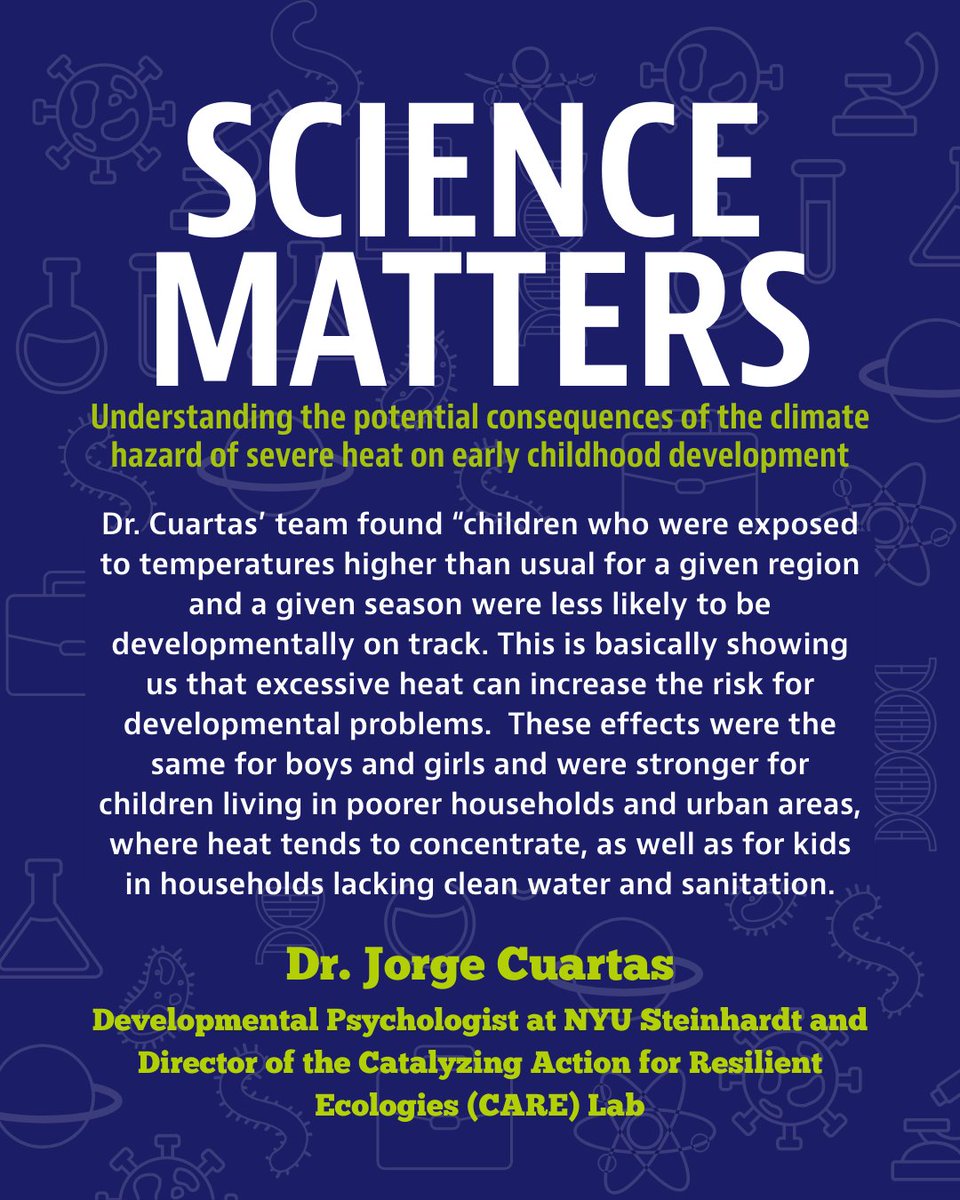 CleanAirMoms's tweet image. In this #ScienceMatters, Dr. Jorge Cuartas, developmental psychologist at NYU Steinholdt, discusses his findings that child development is deeply impacted by climate change. Dr. Cuartas encourages lawmakers to create policies to address children's developmental climate impacts.