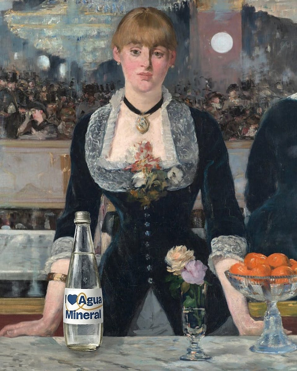 🖌️ Hoy en #HidratARTE reinterpretamos el óleo 'Un bar del Folies-Bergère' de Manet... ¡Porque hidratarse bien es todo un ARTE! 😉
