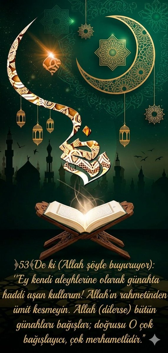 GzdeBlbl4's tweet photo. ﴾53﴿De ki (Allah şöyle buyuruyor): “Ey kendi aleyhlerine olarak günahta haddi aşan kullarım! Allah’ın rahmetinden ümit kesmeyin. Allah (dilerse) bütün günahları bağışlar; doğrusu O çok bağışlayıcı, çok merhametlidir.”
#KadirGecemizMübarekOlsun https://t.co/7BLux6EVA8