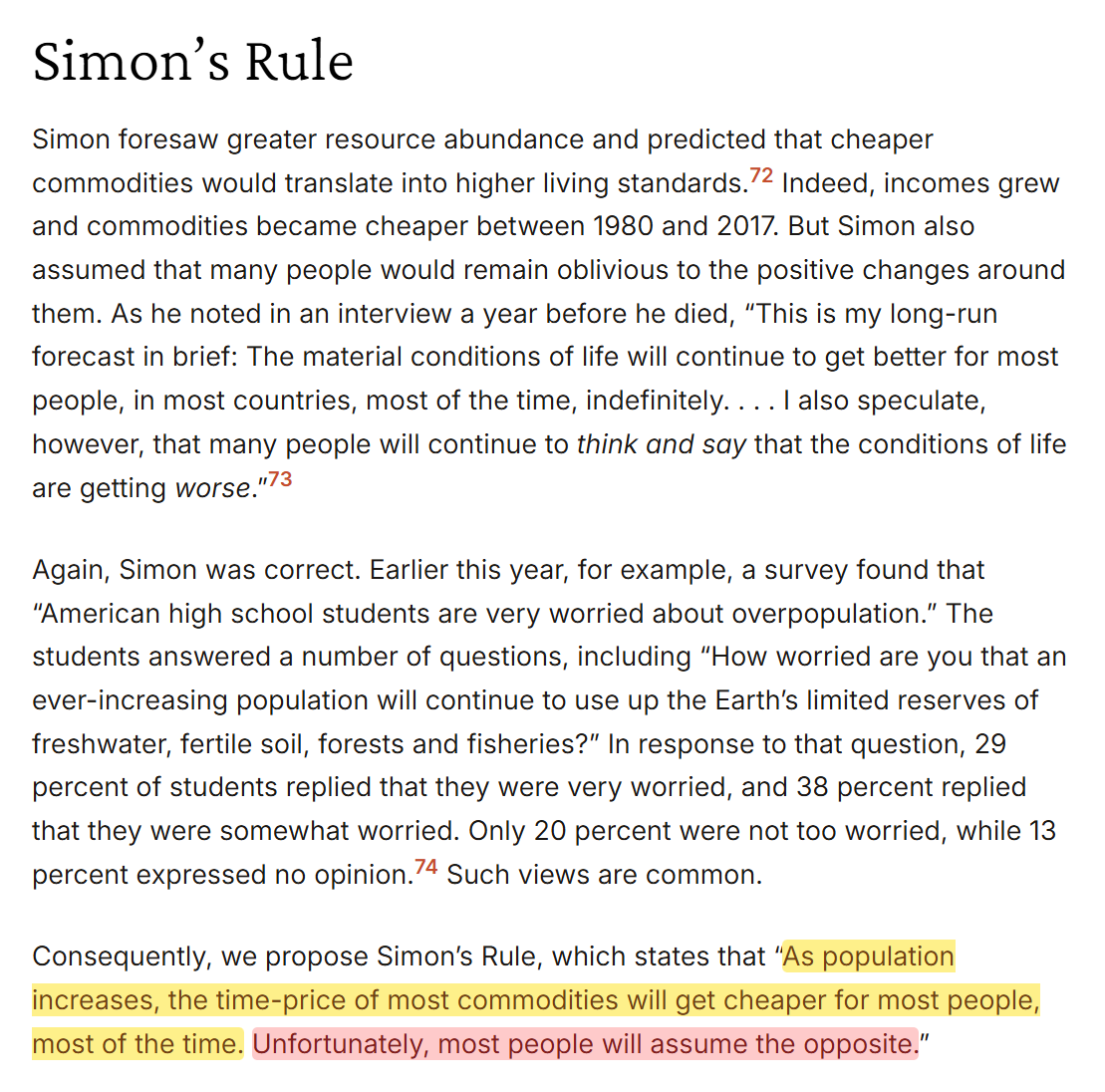 cremieuxrecueil's tweet image. As population increases, things tend to get better.

This is what Simon assumed when he made his famous bet against Paul Ehrlich.

With population growth, wealth, health, and happiness abound, but people have an unfortunate tendency to think the opposite.