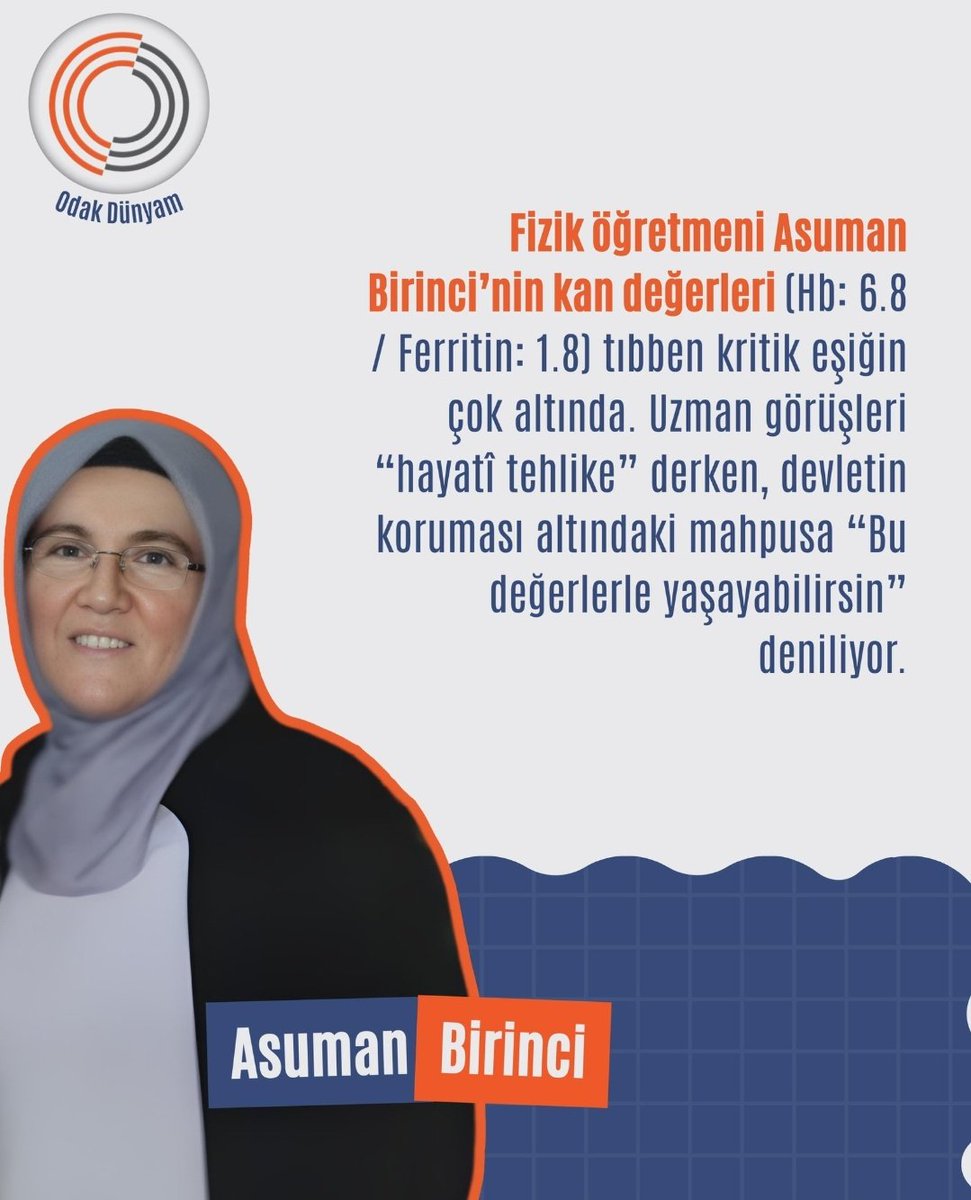 Sağlık bir lütuf değil, temel haktır.
Bir insanın tedaviye ulaşması engellenemez.
Asuman Birinci için adalet ve tedavi hakkı talep ediyoruz.

KHKZulmü NeZamanBitecek