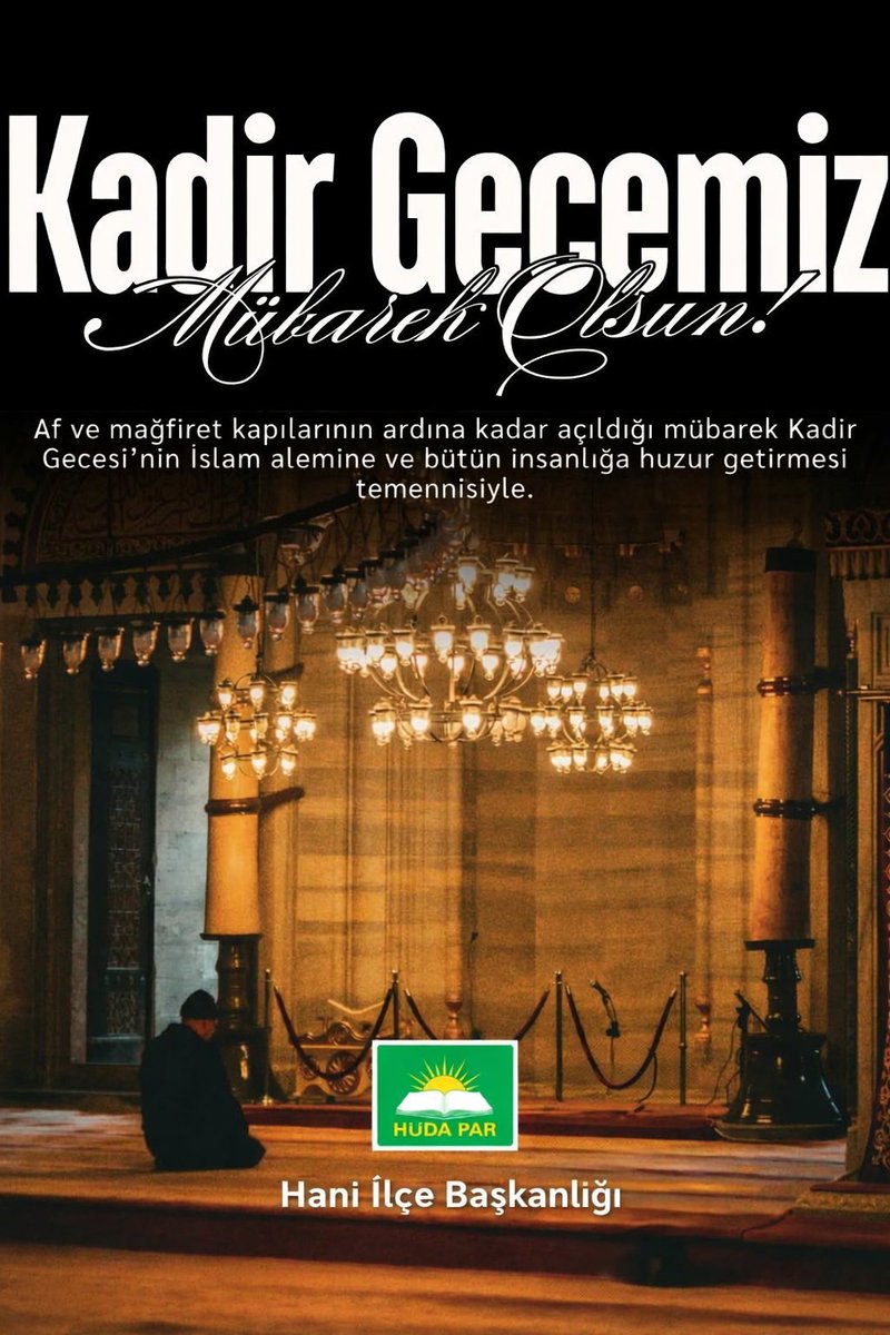 Bin aydan daha hayırlı olan mübarek Kadir Gecesi’nin rahmeti üzerimize olsun. 🌙
Rabbimiz bu mübarek gecede ümmete birlik, mazlumlara kurtuluş ve küfre karşı zafer nasip eylesin.
#KadirGecemizMübarekOlsun