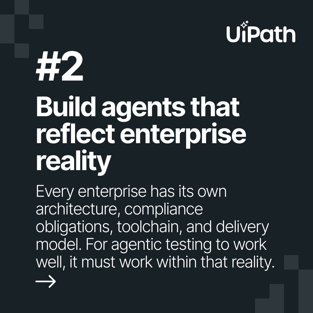 UiPath's tweet photo. #AgenticTesting isn’t just the next step in automation, it’s a new operating model for continuous quality. 🙌 Discover how you can set your enterprise up for success: