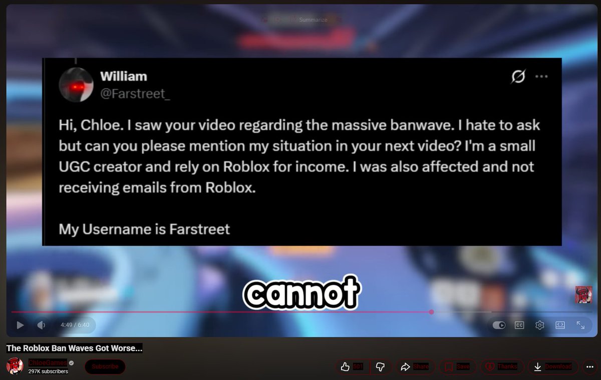 Farstreet_'s tweet photo. @Roblox @DavidBaszucki @Roblox
 Hi, I was caught in the March 3–5 banwave and my appeals keep getting ignored. I was never told why my account was banned and my emails arent getting replies. I was even featured in two videos about it. I lost my income because of this. Please help.

 Username: Farstreet https://t.co/Mfpoaw1AQ1