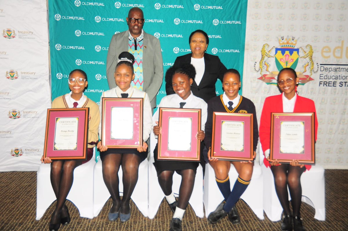 FSTreasury's tweet photo. 2026 Grade 12 Budget Competition Winners with MEC for Education Dr. Maboya and MEC for Finance,Economic development and Tourism Ketso Makume https://t.co/Q29NJYNh6S