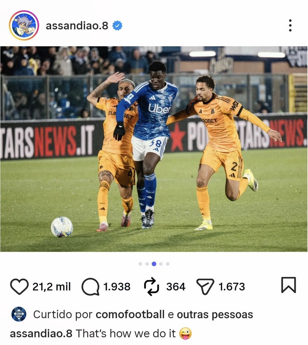 Bastoni è stato crocifisso, ha dovuto chiedere scusa e viene tuttora fischiato dagli avversari quando gioca. Per Diao invece tutto a posto, nessuno dice nulla. Così tanto per dire. E alla faccia della sportività sbandierata da Fabregas. #ComoRoma