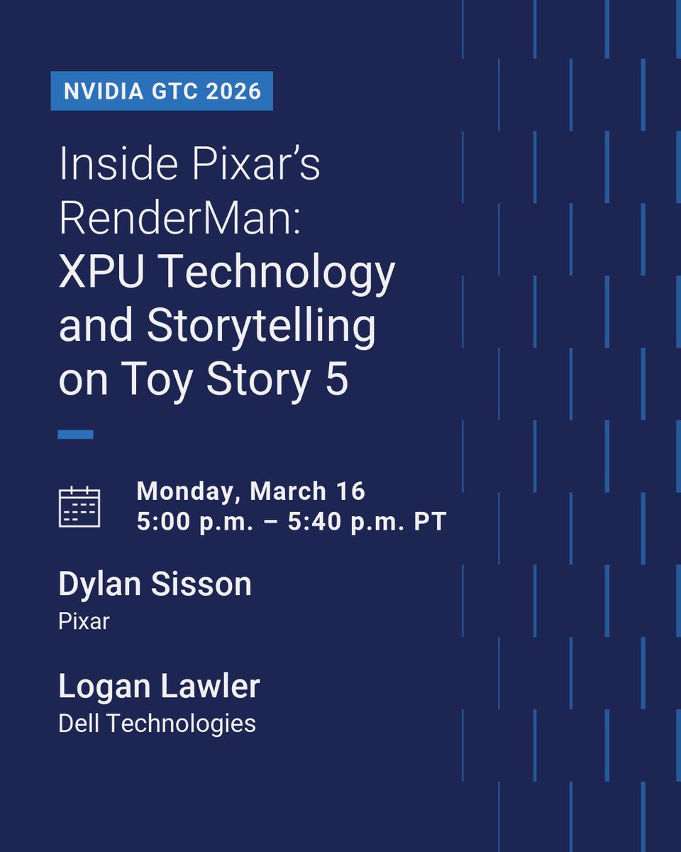 pixarsrenderman's tweet photo. RenderMan is at GTC today! 

Join us at 5pm to see how XPU is transforming production rendering at @Pixar, including some awesome demos running on the latest @Dell and @nvidia tech. You might even take home a famous Walking Teapot.

And don’t miss the end‑of‑session giveaway—one attendee will walk away with a Dell Precision mobile workstation. Must be in the room to win! 🎁✨

If you're at the exhibit floor, come say hi at the Dell booth to see RenderMan XPU in action!

https://t.co/NfktqHXV0R