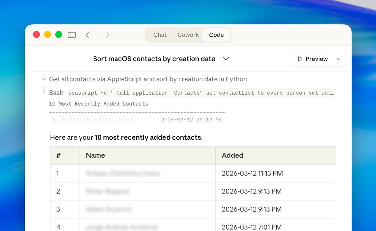 PSA, if you do the iPhone contact bump with a bunch of people and immediately forget their names, you can use Claude Code to retrieve them