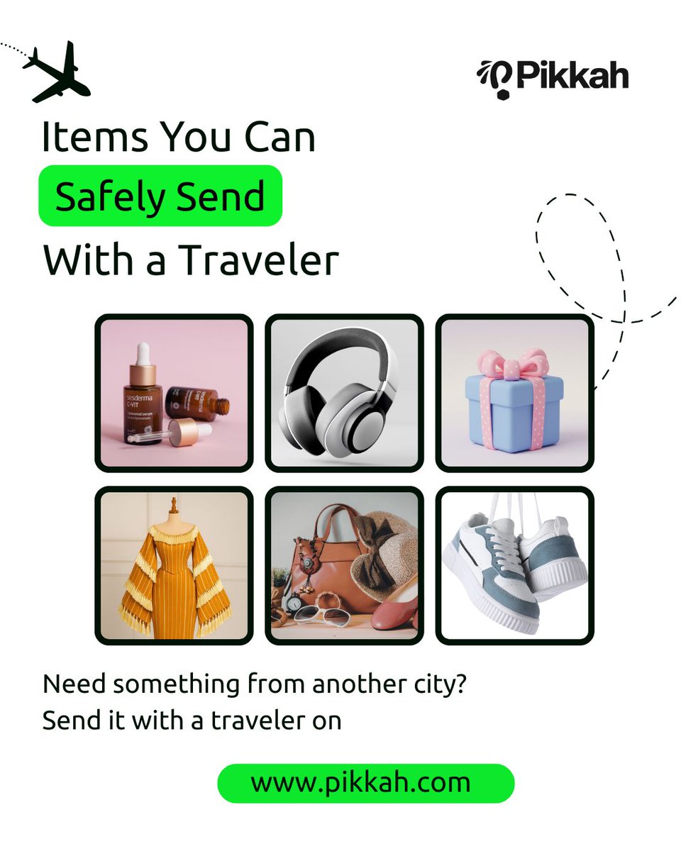 Need to send something across borders?

From personal items to small essentials, some things can easily travel with someone already heading your way. Here are a few items you can safely send with a traveler. 

#Pikkah #GlobalShipping #TravelSmart #LondonToLagos #CrossBorder