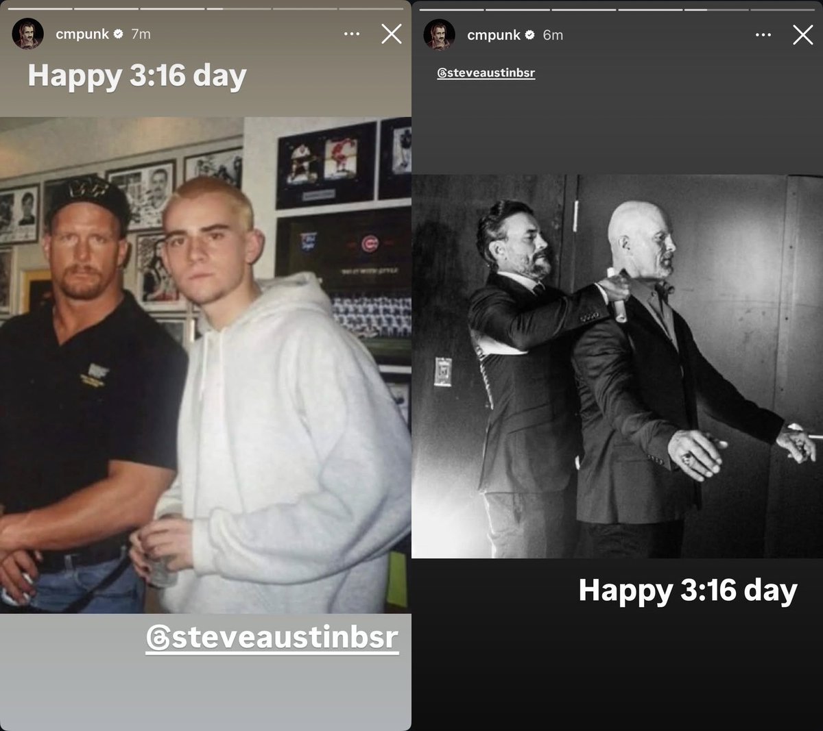 Teffo_01's tweet image. CM Punk IG stories for #316Day posting Stone Cold Steve Austin and him through the years ❤️