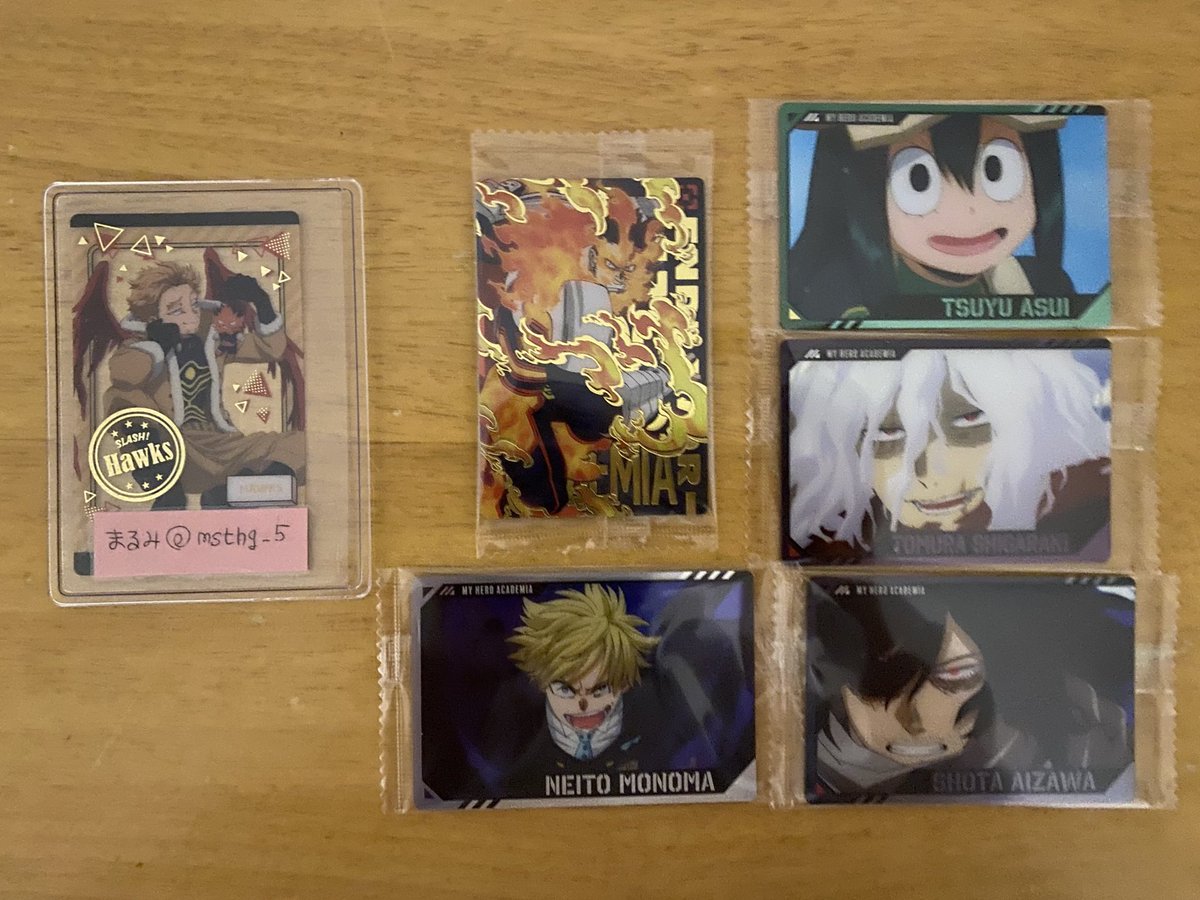 msthg_5's tweet photo. 【交換譲渡】 僕のヒーローアカデミア　ヒロアカ　ウエハース

譲┊エンデヴァー 物間 相澤 死柄木 蛙吹
求┊ホークスまたは荼毘1
　　100円＋送料

🌼郵送のみ ミニレター可
　Rホークスには複数枚提供可
　荼毘は1点のみ求めてます

お気軽にお声掛けください(՞ ܸ.ˬ.ܸ՞)” https://t.co/akulHhjhN7