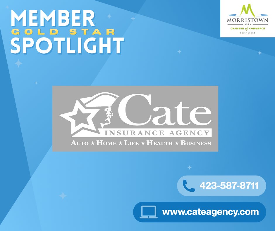 Cate Insurance Agency
🛡️ Serving Morristown with coverage that fits—talk to the experts at Cate Insurance Agency.
📍 1908 W. Andrew Johnson Hwy, Morristown, TN 37814
📞 (423) 587-8711
🌐 cateagency.com
#GoldStarMember #CoverageYouCanCountOn #MorristownTNChamber