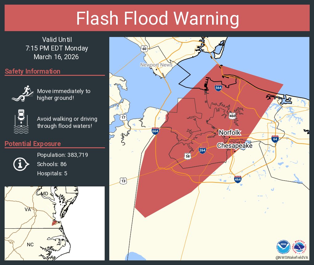 Flash Flood Warning including Norfolk VA, Chesapeake VA and Portsmouth ...