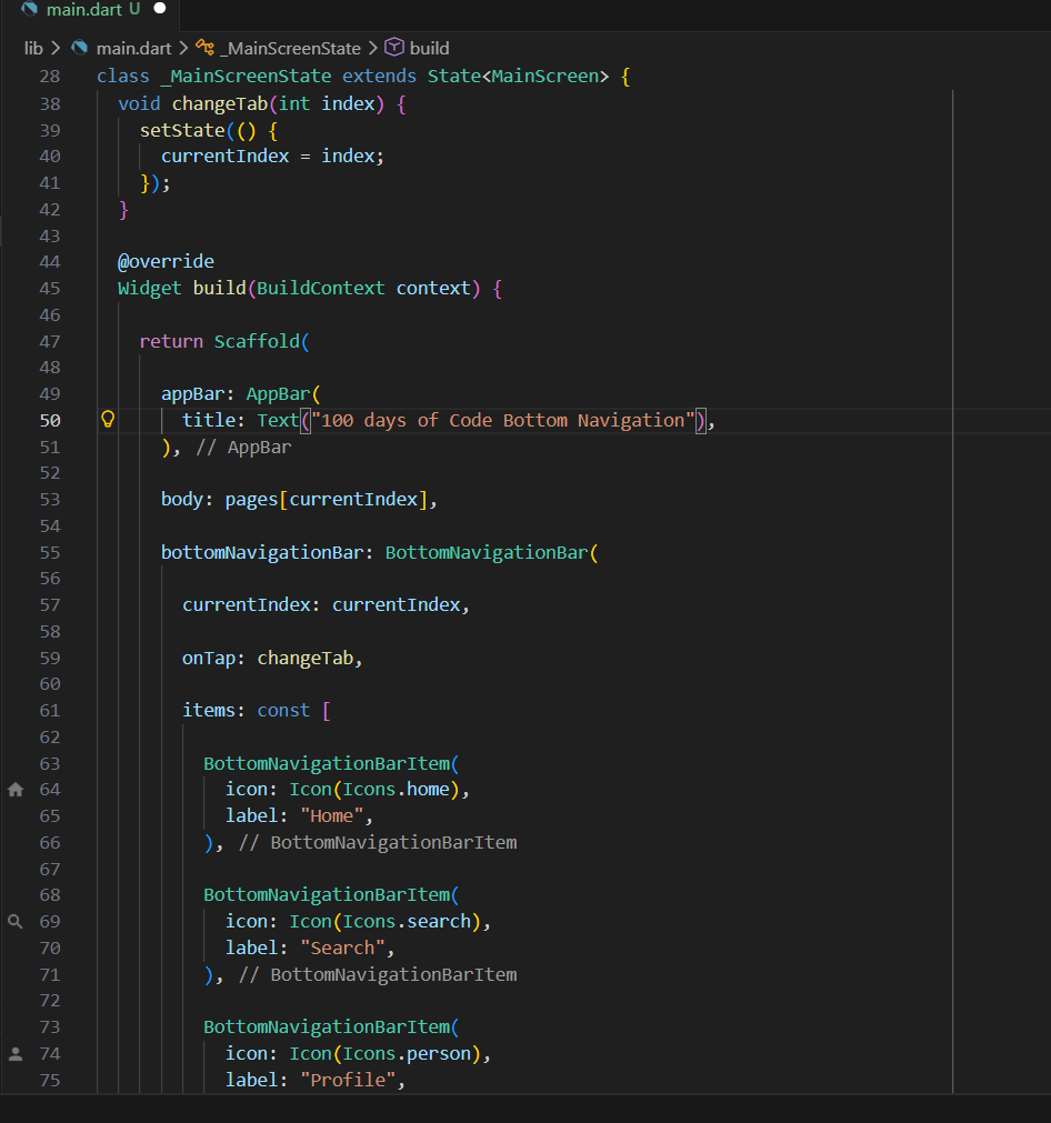 toyosii_ii's tweet photo. Day 12 of #100DaysOfCode Used the Bottom Navigation Bar to switch between Home, Search, and Profile screens.
The selected tab updates the screen dynamically, allowing multiple sections to exist inside one app.
#100DaysOfFlutter https://t.co/mkmT2hspt5