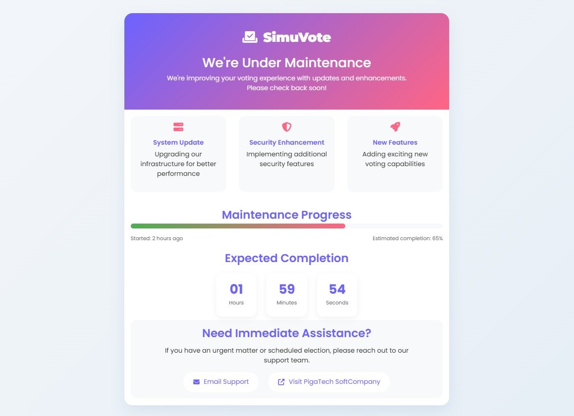 SimuVote's tweet photo. Scheduled Maintenance Notice

Dear Valued Users,

SIMUVOTE TANZANIA would like to inform you that https://t.co/cdHJMAZ6vk will undergo a short scheduled maintenance period.

⏳ Maintenance Duration: Approximately 2 hours
🕥 Time: From 10:30 PM to 12:30 PM (maximum) https://t.co/HCllhhIB3n