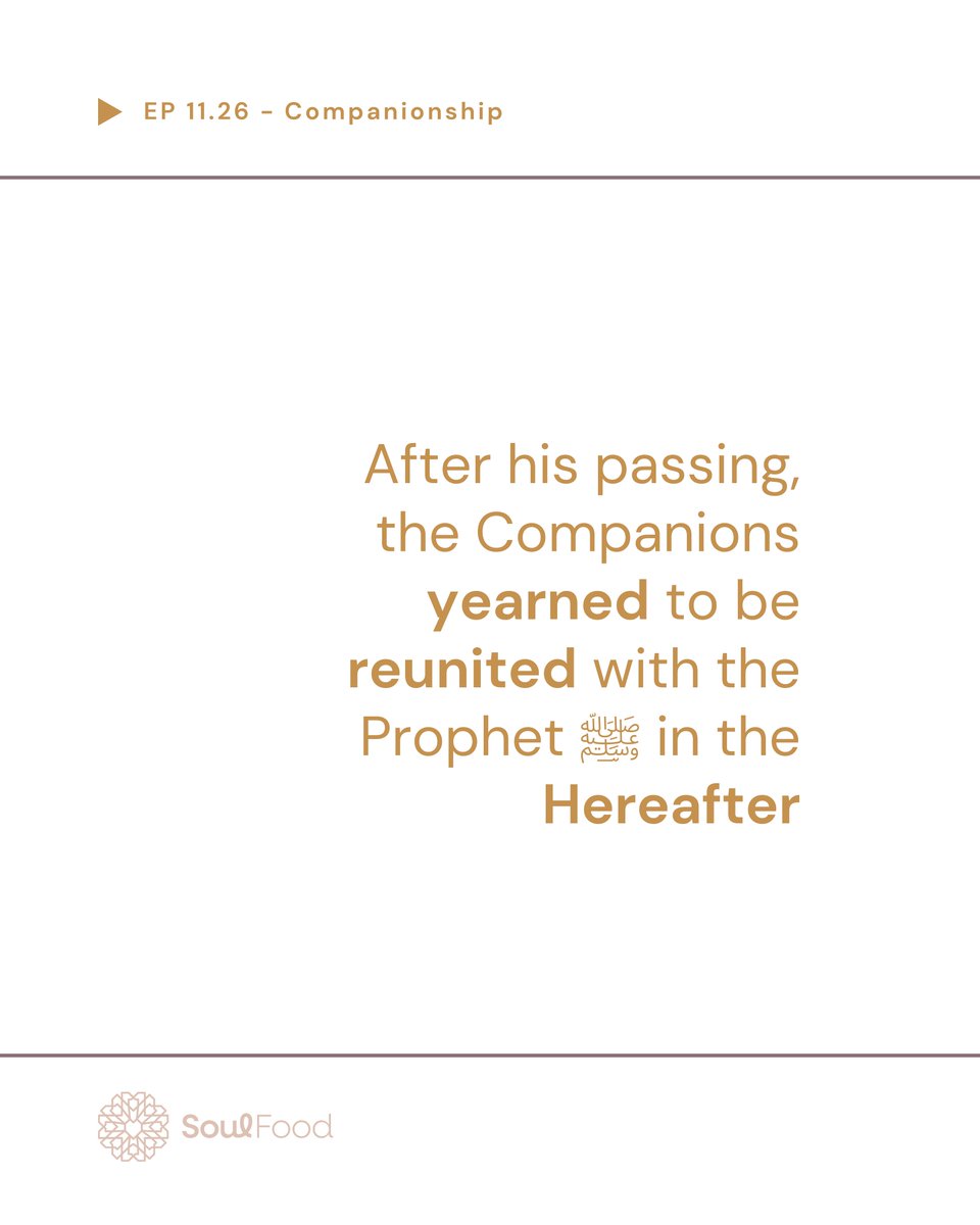 SoulFoodFM's tweet photo. Episode 11.26 - Companionship

The noblest station in Paradise is to be with our Prophet ﷺ and to accompany him.

In this episode, we will cover:
• Love is everything
• Signs of love
• Loving the Quran https://t.co/UUvRJGrVsx