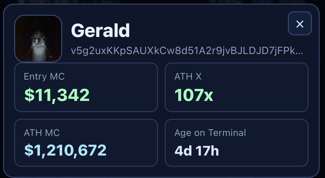 degenhuntlabs's tweet photo. $gerald catched early. First 100x https://t.co/s2QDS0LII8
