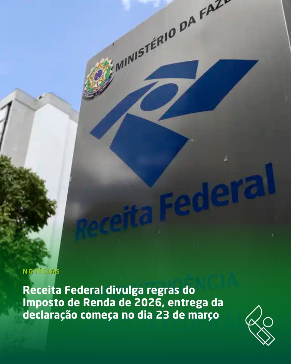 A Receita Federal divulgou hoje as regras para a declaração do Imposto de Renda 2026, referente aos rendimentos de 2025. O prazo para envio começa em 23 de março e segue até o final de maio.

#ImpostoDeRenda #IR2026 #ReceitaFederal #Tributação #Fenafisco