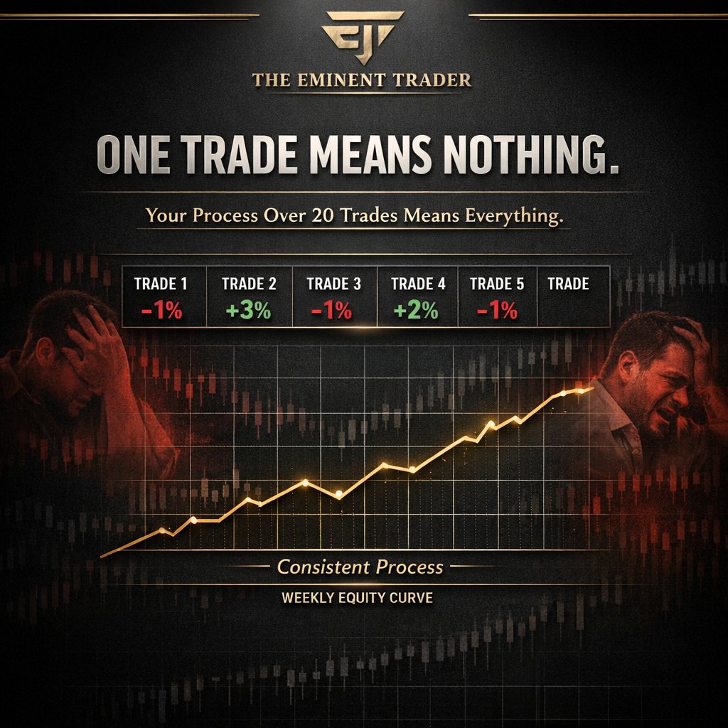 theeminentrader's tweet photo. Most traders are trying to win trades.

Professionals are trying to win weeks.

Retail traders zoom in too much.

Every trade feels like it must work.

If it loses, they feel frustrated.

If two trades lose, they panic.

If three lose, they start changing everything.

But trading isn’t decided in one trade.

It’s decided in a series of trades.

Professionals understand this.

They measure performance by:

• Weekly execution
• Monthly consistency
• Quarterly growth

Not individual trades.

A losing trade doesn’t bother them.

A losing week of bad discipline does.

Because a single trade is just probability playing out.

But a week of bad decisions reveals a deeper problem.

Retail traders judge themselves trade by trade.

Professionals judge themselves process by process.

Zoom out.

One trade means nothing.

But your process over 20 trades means everything.

Don’t try to win trades.

Try to win weeks. 📉📈

Don't forget to Like this post, Retweet, Follow Me & Turn on post notifications for More posts like this. 

I only Recommend Tentrade & Bingx For Forex & Crypto Trading Respectively.

Tentrade (For Forex Trading)→https://t.co/D21IjcXI2F

BingX (For Crypto Trading)→https://t.co/kEiSjSeU2A

You can also download the Bingx App on PlayStore or App Store, Signup and Use the Code YUBBQZ under Referral code. 

Once You Signup, Send a DM to Be added to My Exclusive Community Where I Drop Premium Forex and Crypto Trading Tips, Education & Setups for Free Everyday. 

Terms and Conditions Apply.

You can also Send me a Direct message, Follow me on other social media platforms and check out every other services I offer via the link below.
👇👇👇
 https://t.co/NyWXQWMkmv