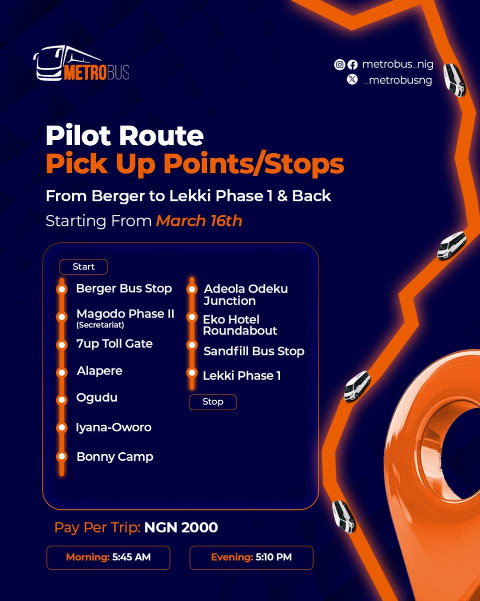 _Metrobusng's tweet photo. Our pilot phase officially launched today.

We’re excited to begin this journey and look forward to serving more commuters across Lagos.

Interested in joining this phase? Send us a DM.
#Lagoscommute #Lagos9to5 
#Lagos https://t.co/KoXNYVEwuE