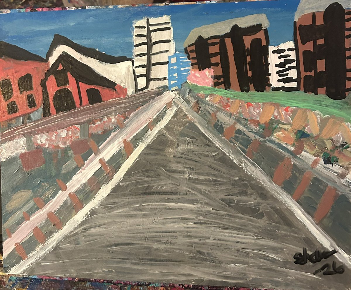 I used both acyrilic paint and  acyrilic markers. Looks like my painting is as unpredictable as the weather forecast. It's also at the point where if I add or correct anything I will mess it up. Well, let me stare at it for a week, lol