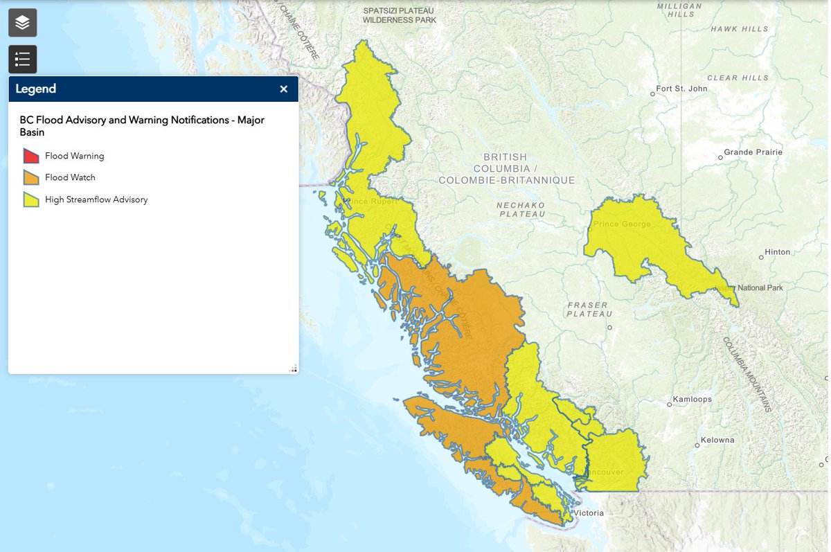 EmergencyInfoBC's tweet image. The #BC River Forecast Centre has maintained a High Streamflow Advisory for: 
· North Shore Mountains &amp;amp; Metro #Vancouver tributaries. 
· Howe Sound &amp;amp; the #SeatoSky Corridor incl. #Squamish &amp;amp; #Pemberton. 
· #SunshineCoast. 
· Lower Fraser tributaries &amp;amp; the Fraser Valley. 
Stay