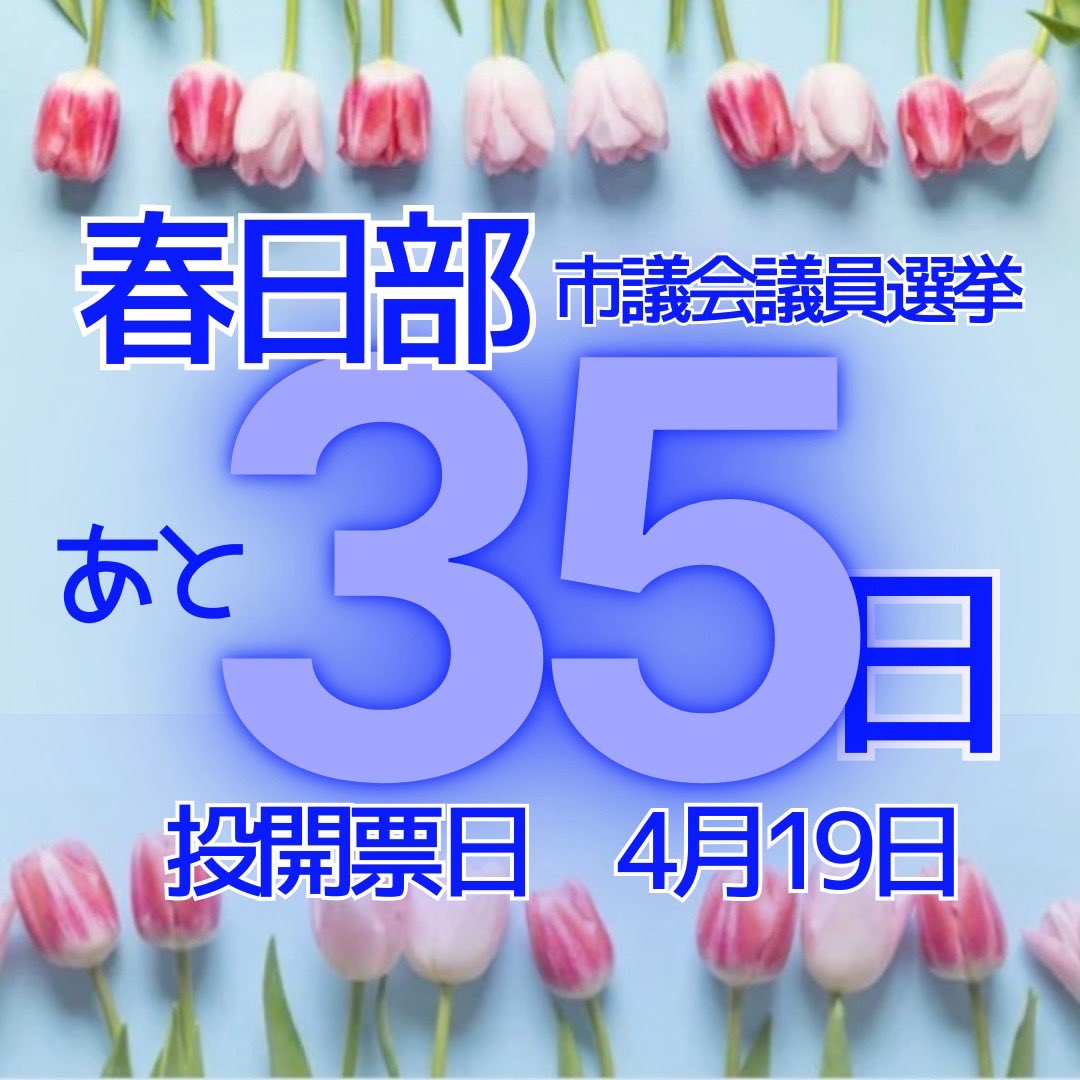 春日部市適会議員選举

4月19日　投開票日

👉選挙情報はこちら
city.kasukabe.lg.jp/soshikikarasag…

#春日部市
#GoVote