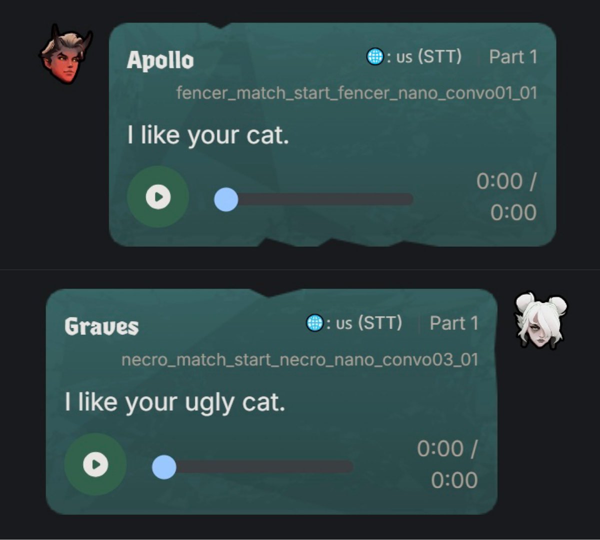 chell_min_says's tweet image. their conversation starters with calico… graves what is your problem girl 😭😭😭