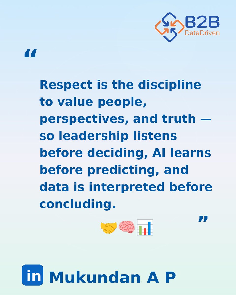 Respect creates trust.

Leaders listen.
AI learns.
Data informs. 🤝📊

#Respect #Leadership #AI #DataScience #B2B3DM